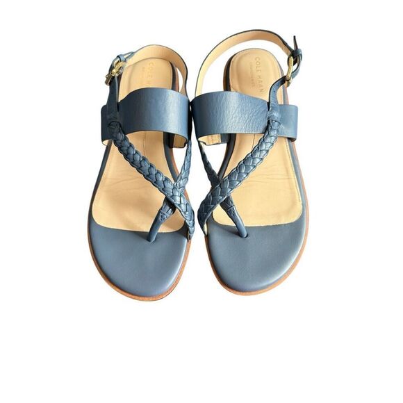 Cole Haan Womens Leather Anica Braided Thong Back Strap Sandals Blue Size 9B - Picture 3 of 16